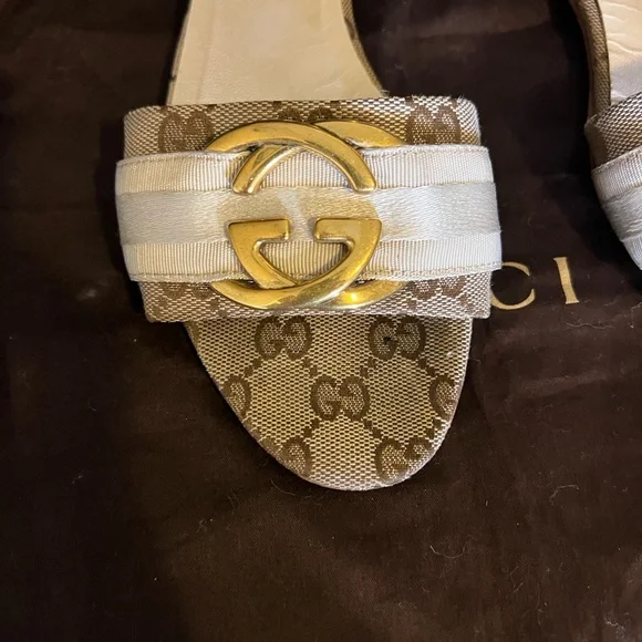 Gucci Women's Brown and Gold Slide Sandals